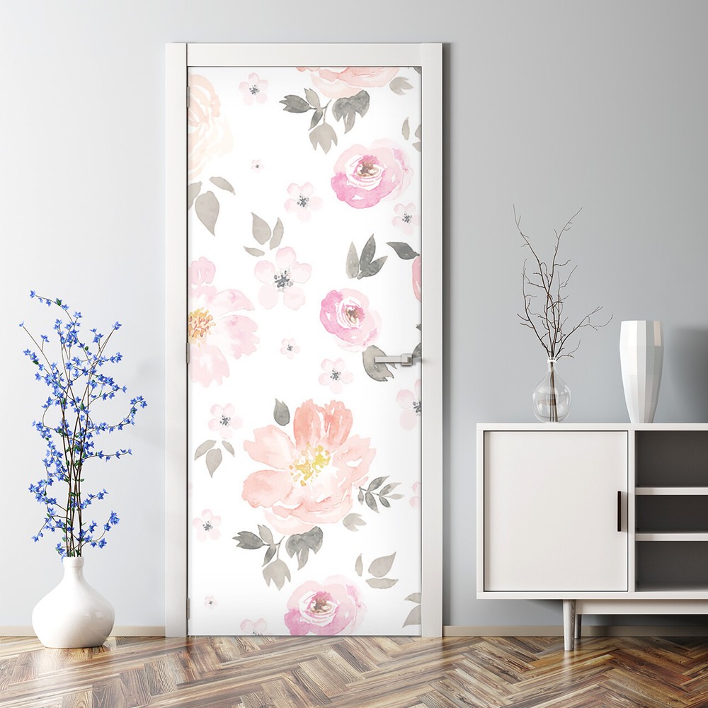 Vintage Floral Bubble Free Soft Watercolour Pattern Repositionable Door Decal