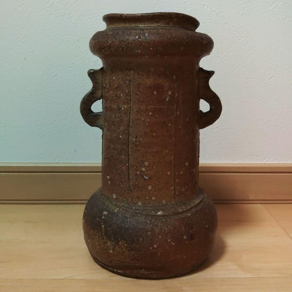 Bizen Ware Flower Vase with Ears, Shigaraki Style, Handmade Ceramic Art