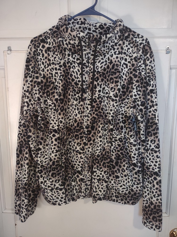 Kim Rogers Women's Full Zip Leopard Print Hoodie Black/Brown XL