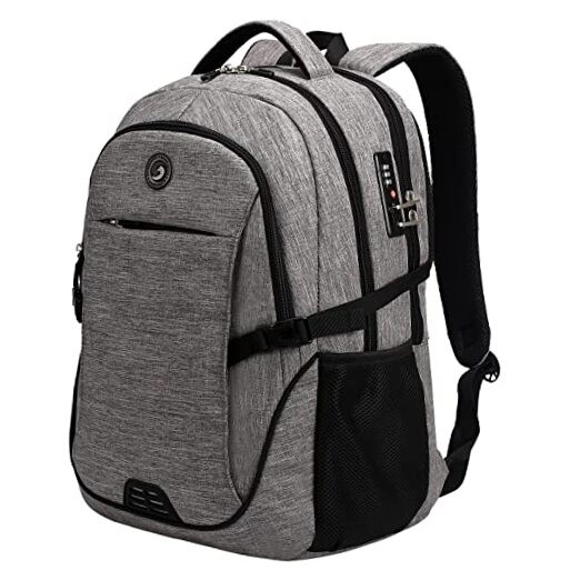 SHRRADOO Anti-Theft Laptop Backpack with USB Charging Port Large Grey Travel Bag