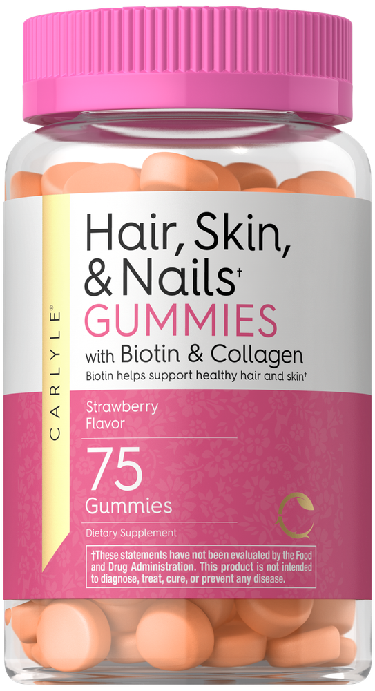 Hair Skin Nails Vitamins | 75 Gummies | with Biotin & Collagen | by Carlyle