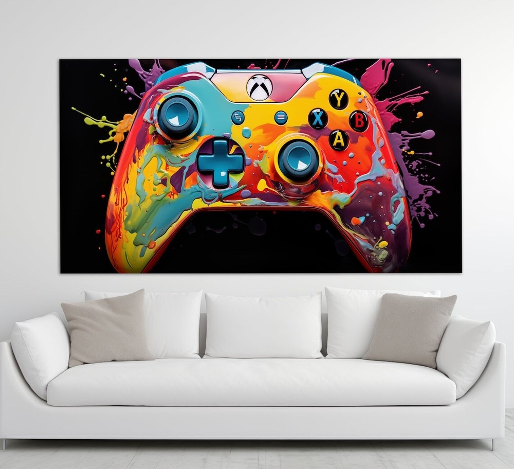 Colorful Gamepad, Game Art Gaming Club Unframed Canvas Print Australian Wall Art