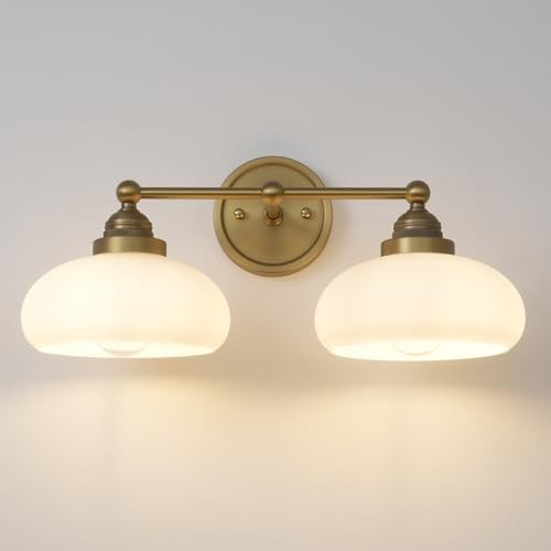 Vintage 2-Lights Sconces Wall Lighting with Milk White Glass Shade, Antique