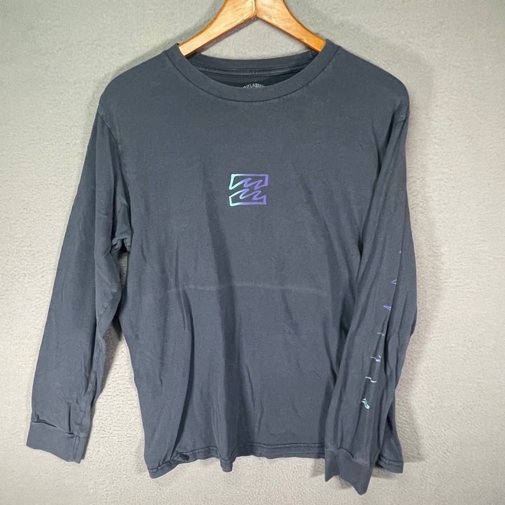 Billabong Long Sleeve T Shirt Mens Large Black Graphic Logo Tee Surf