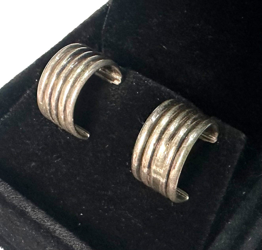 Vintage Layered Hoop Earrings MARKED 925 Sterling Silver Jewelry Lot I