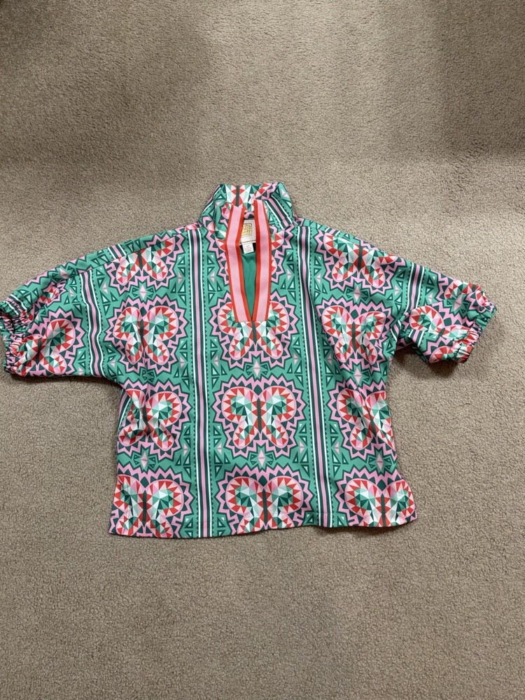 Emily McCarthy Pink Green Bold Print Poppy Blouse Top Women’s XS