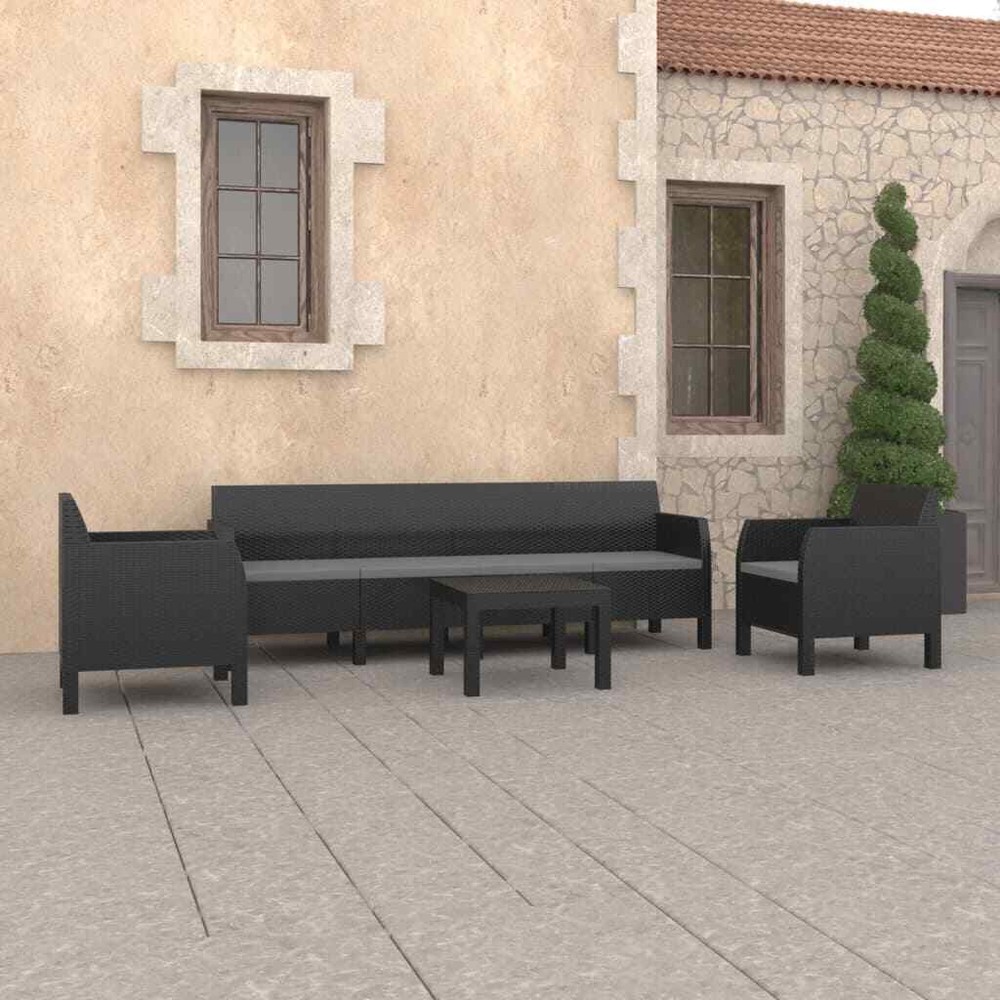 NNEVL 4 Piece Garden Lounge Set with Cushions PP Rattan Anthracite