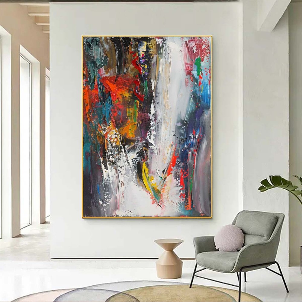 Hand Painted Red Abstract Canvas Wall Art Contemporary Modern Textured Oil