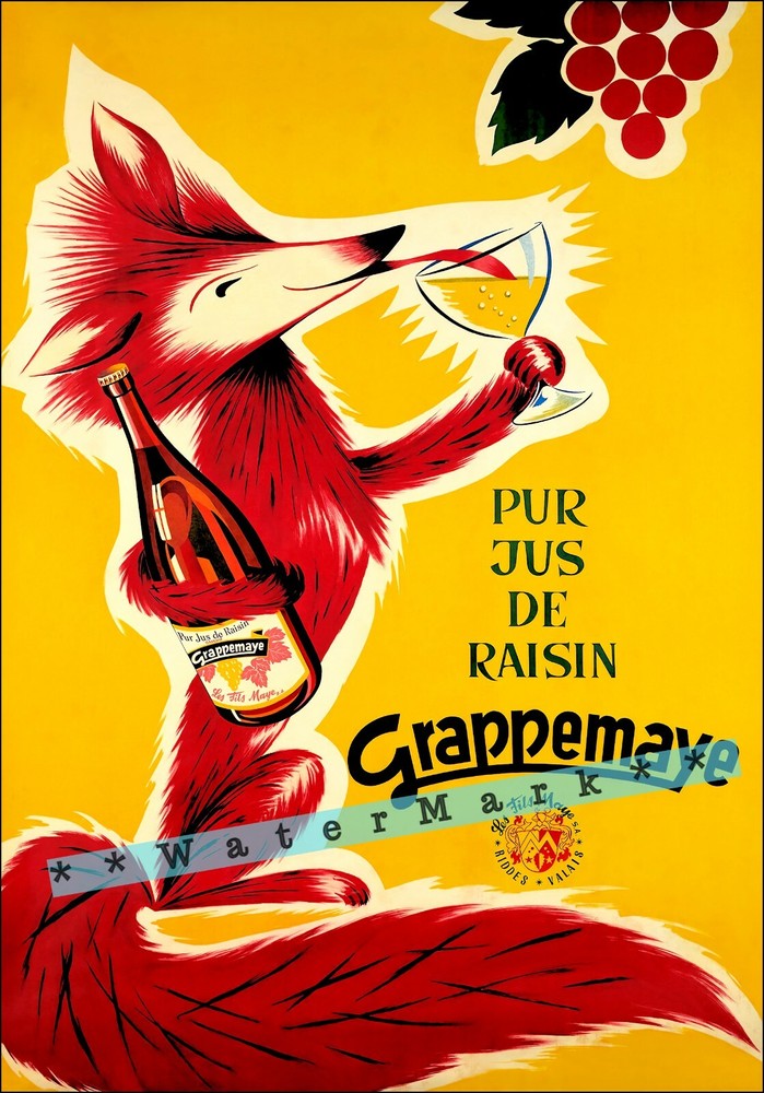 Pour Jus Raisin 1950 French Pure Grape Juice Vintage Poster Print Art Retro Art