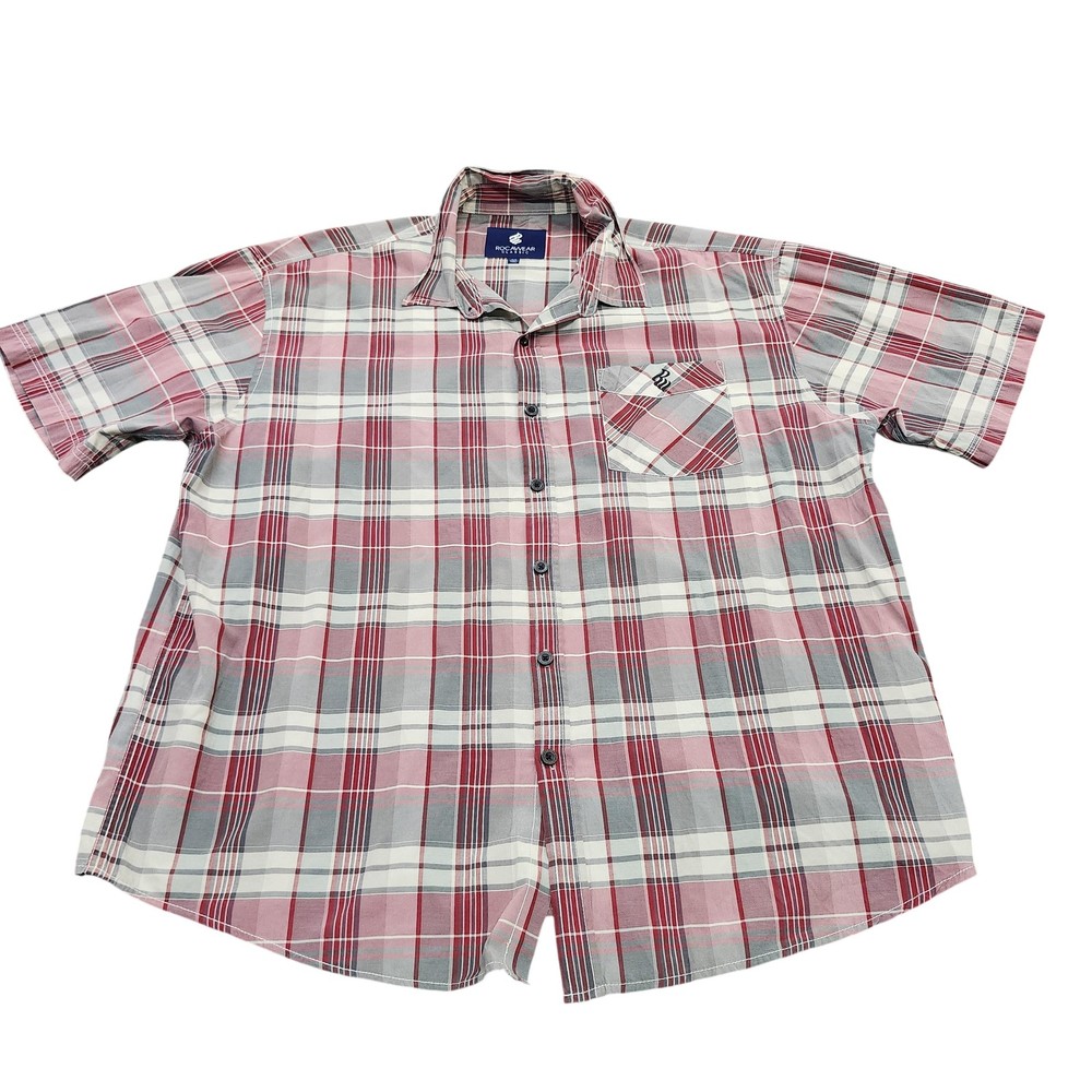 Rocawear Shirt Mens Big 4X Red Plaid Short Sleeve Button Front Casual Summer