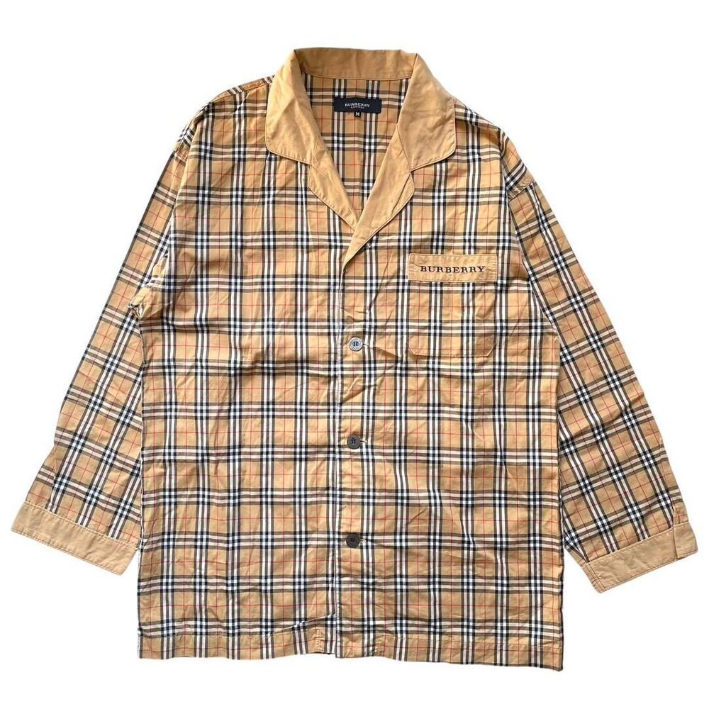 BURBERRY LONDON Nova Check Pajama Shirt Open Collar Shirt Beige Men Size M Used