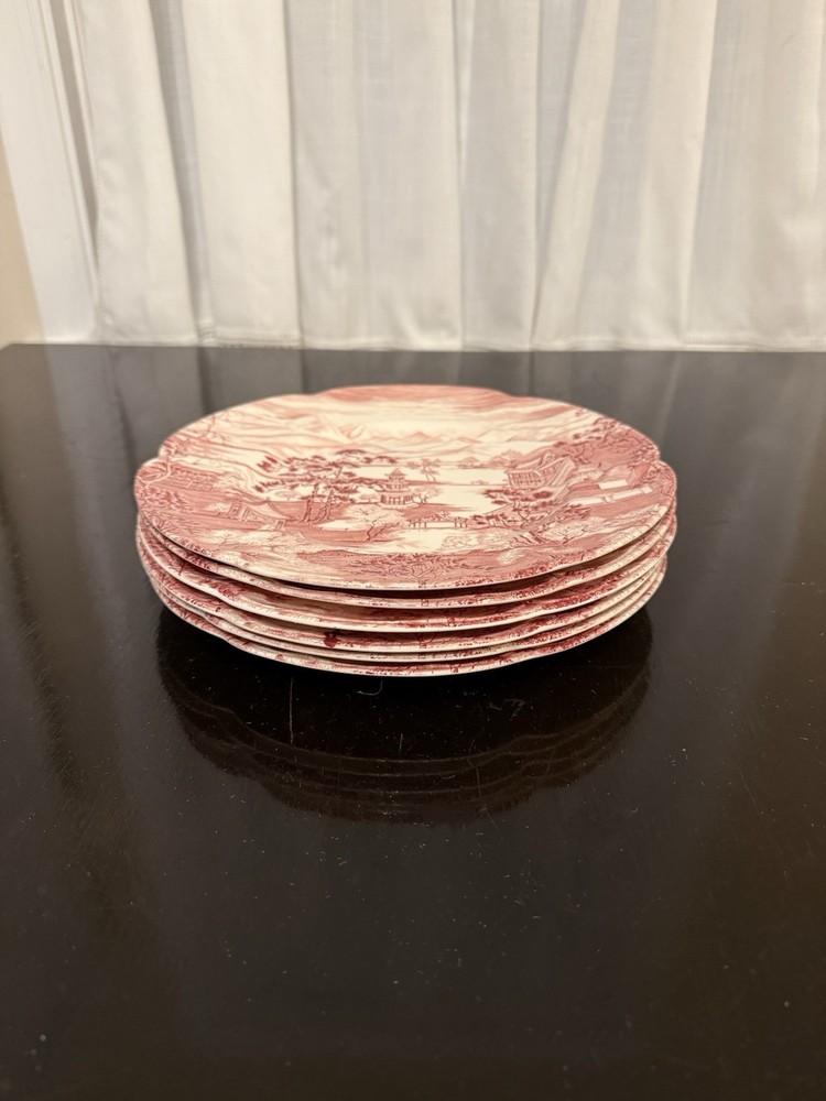 VTG Johnson Bros Enchanted Garden Pink And Red Dinner Plates (6) Made In England