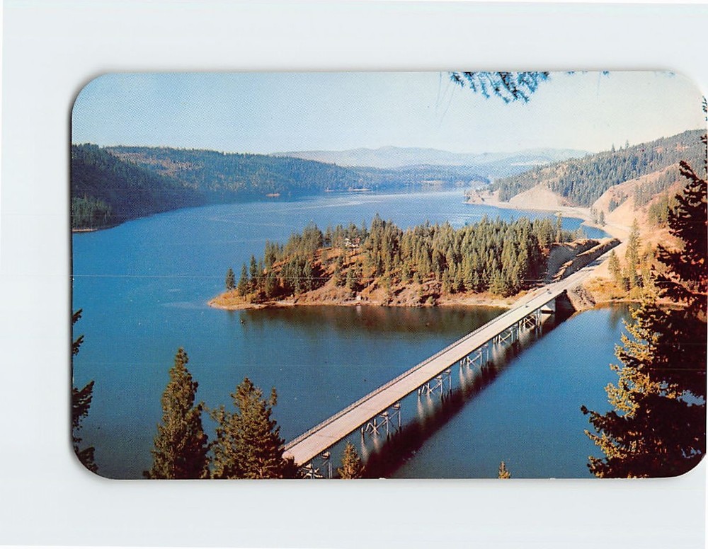 Postcard Aerial View Blue Creek Bay Bridge Lake Coeur d' Alene North Idaho USA