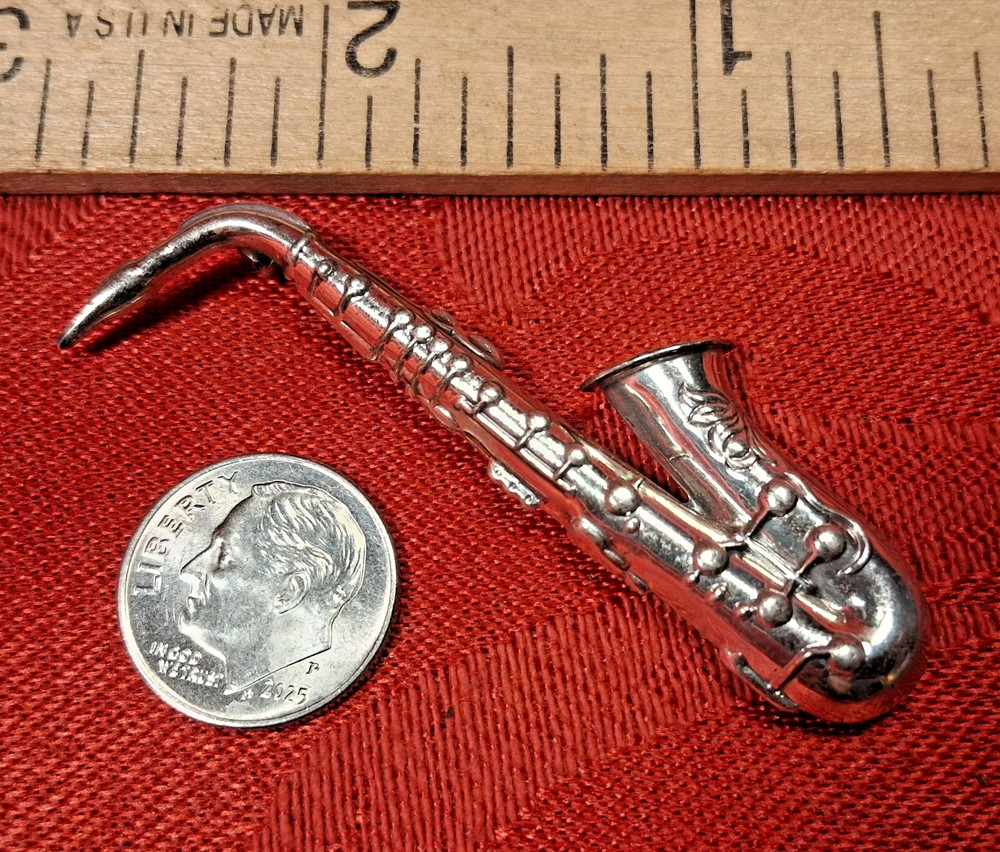 2+' Vintage Signed Beau Sterling Silver Saxophone Pin Brooch 925 Nice No Reserve