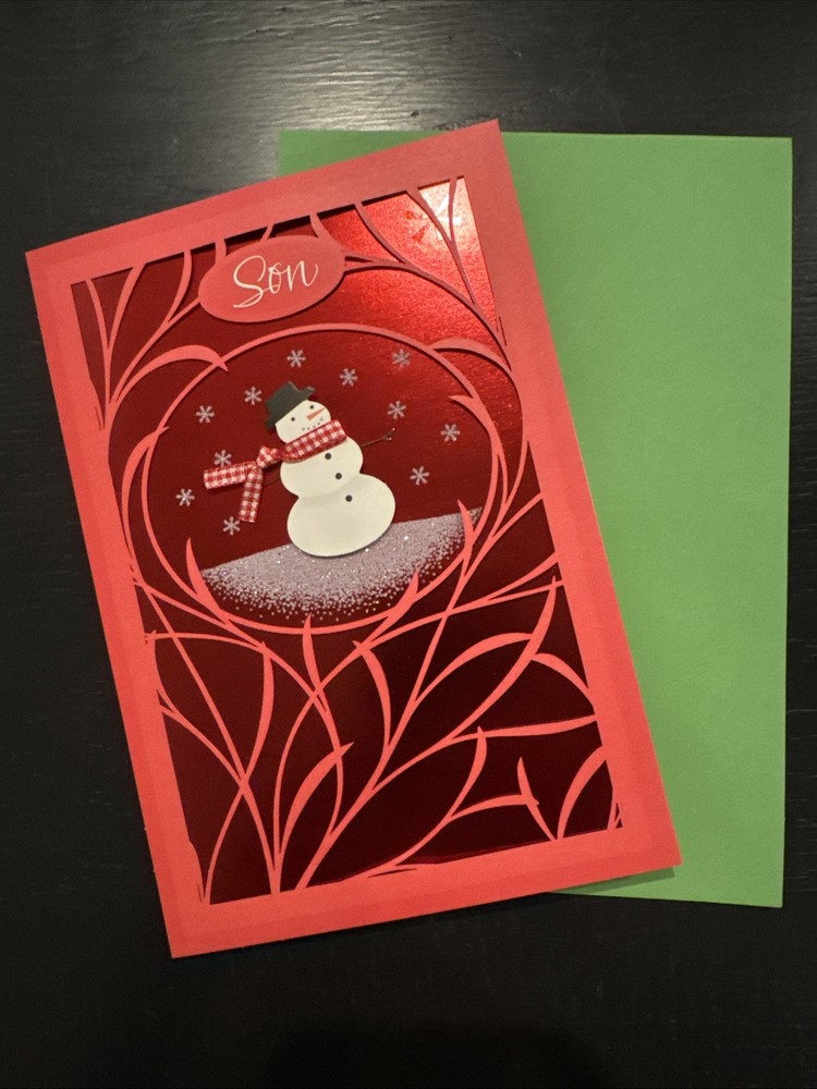 Merry Christmas Son 3D Jolly Snowman W/Top Hat & Scarf Hallmark Greeting Card