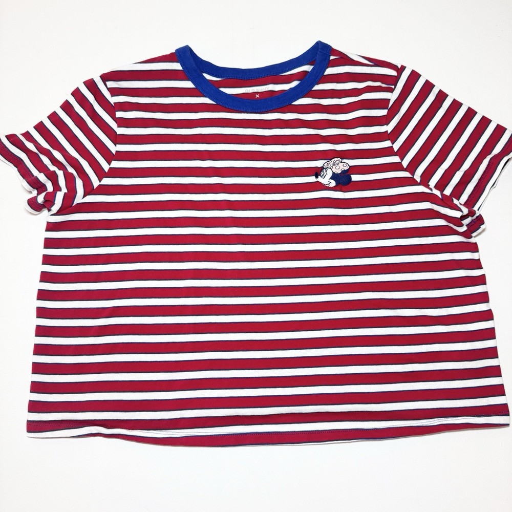 Old Navy x Disney Striped Minnie Mouse Cropped Tee T Shirt Size L Cotton Preppy