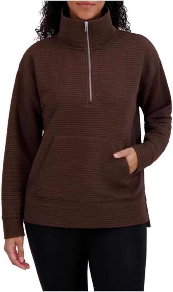 Kirkland Signature Women's Ottoman Half-Zip Sweatshirt, Brown, Size L