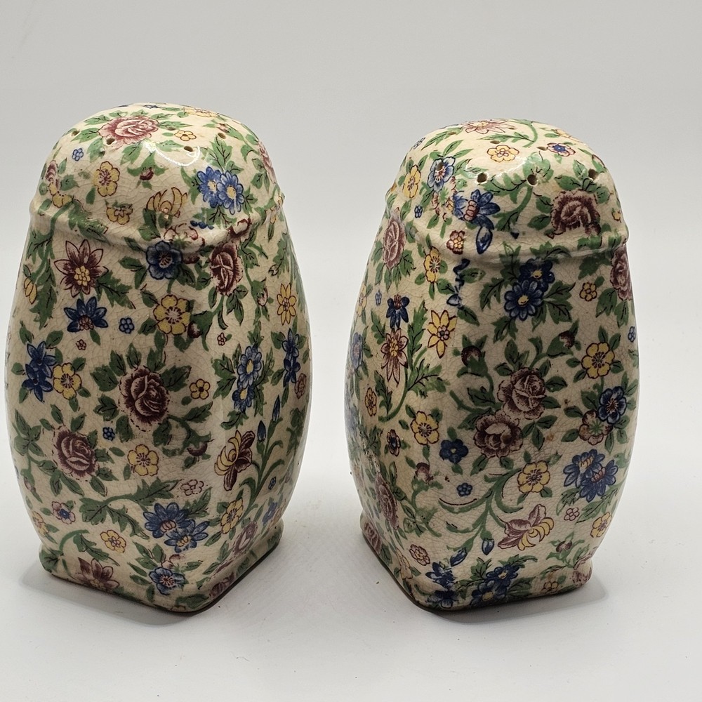 Salt And Pepper Shakers Floral Chintz Vintage 5
