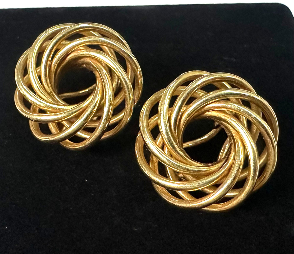 14K YELLOW GOLD Stamped Vtg Love Knot Clip-on Earrings 7.44 Grams