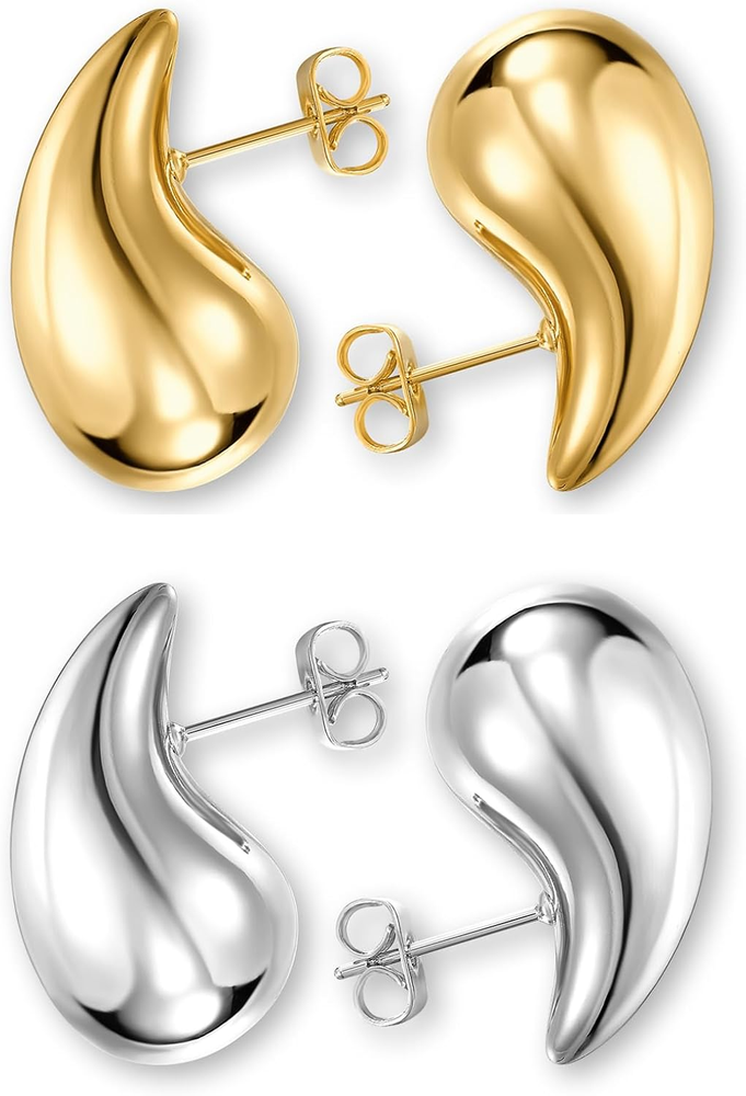 Chunky Gold Silver Teardrop Dangle Water Drop Hoop Earrings for Women