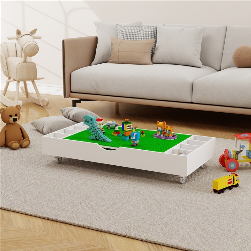 2-in-1 Rollaway Play Table and Toy Storage Organizer for Lego, Fits Under Bed or Sofa