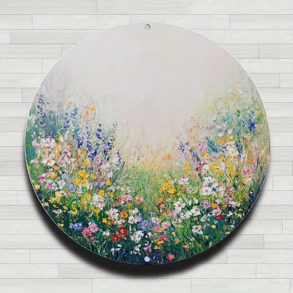 Country Style Floral Farmhouse Round Aluminum Sign