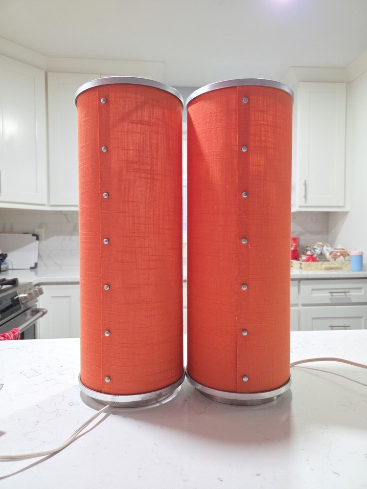 VINTAGE Pair Of IKEA MID-CENTURY MODERN MCM Orange CANISTER LAMP BY ANNE NILSSON