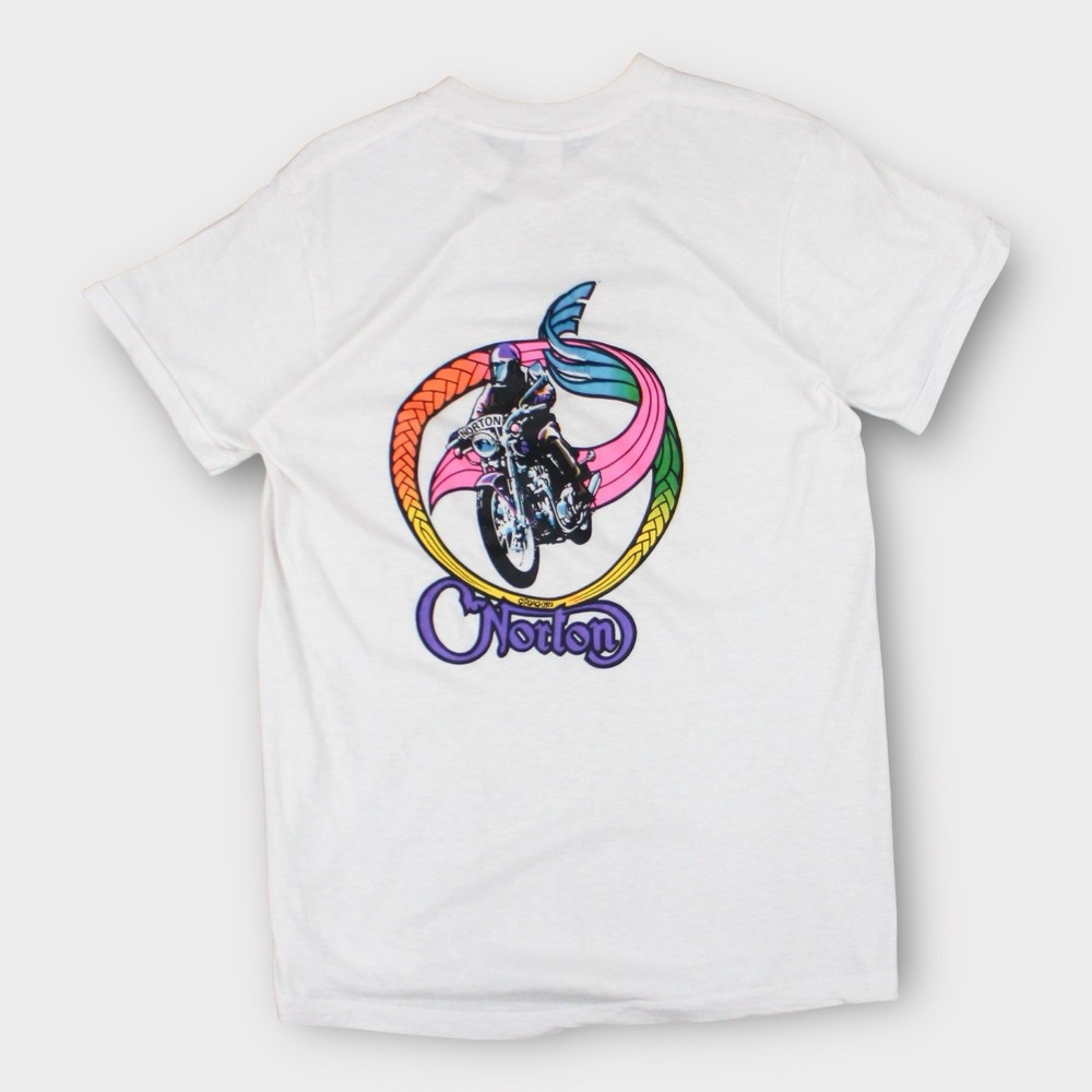 Vintage 70s Norton Motorcycle Roach Art T-Shirt Healthknit Small Rainbow Biker