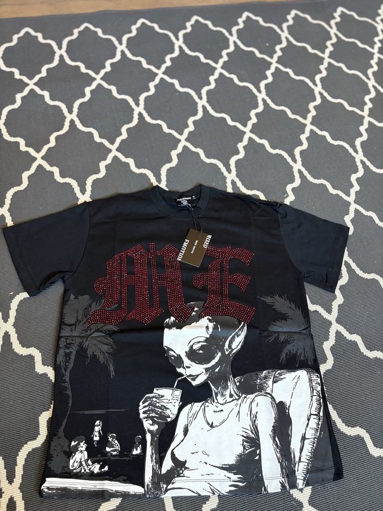 Mixed Emotions Alien Graphic Black Cotton Short Sleeve Men's T-Shirt Size M