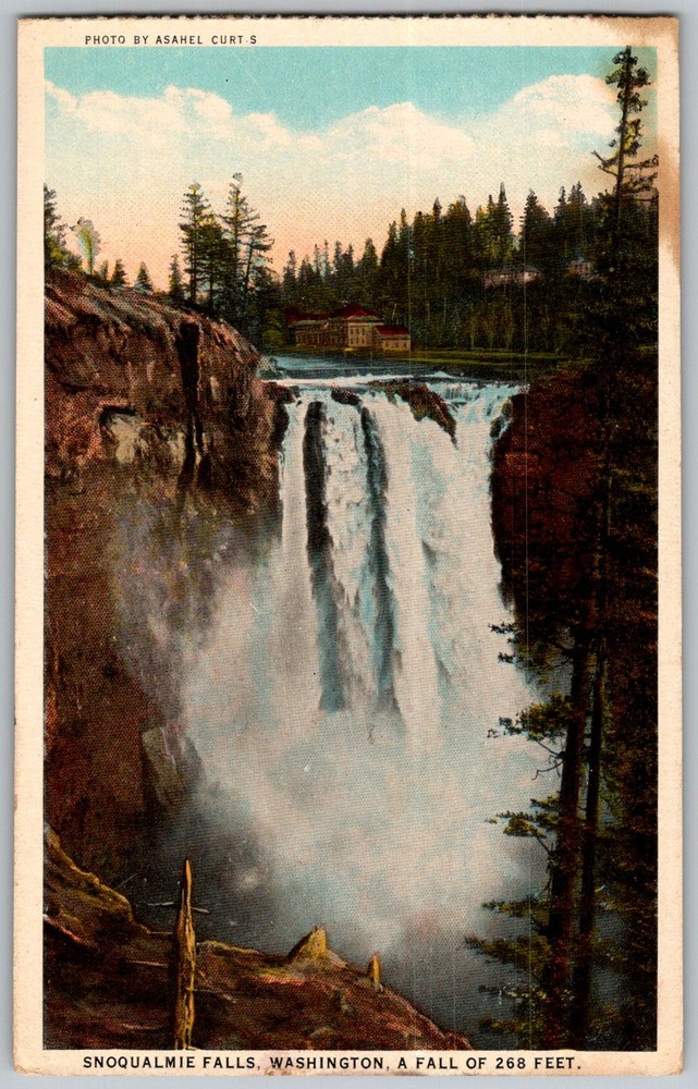 Vtg Postcard Falls Waterfall Snoqualmie, WA 1930s