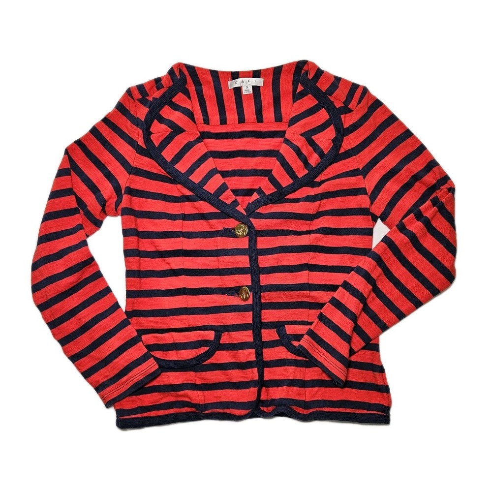 CAbi Women's Red Navy Blue Nautical/Preppy Striped Knit Blazer Style 224 Size S