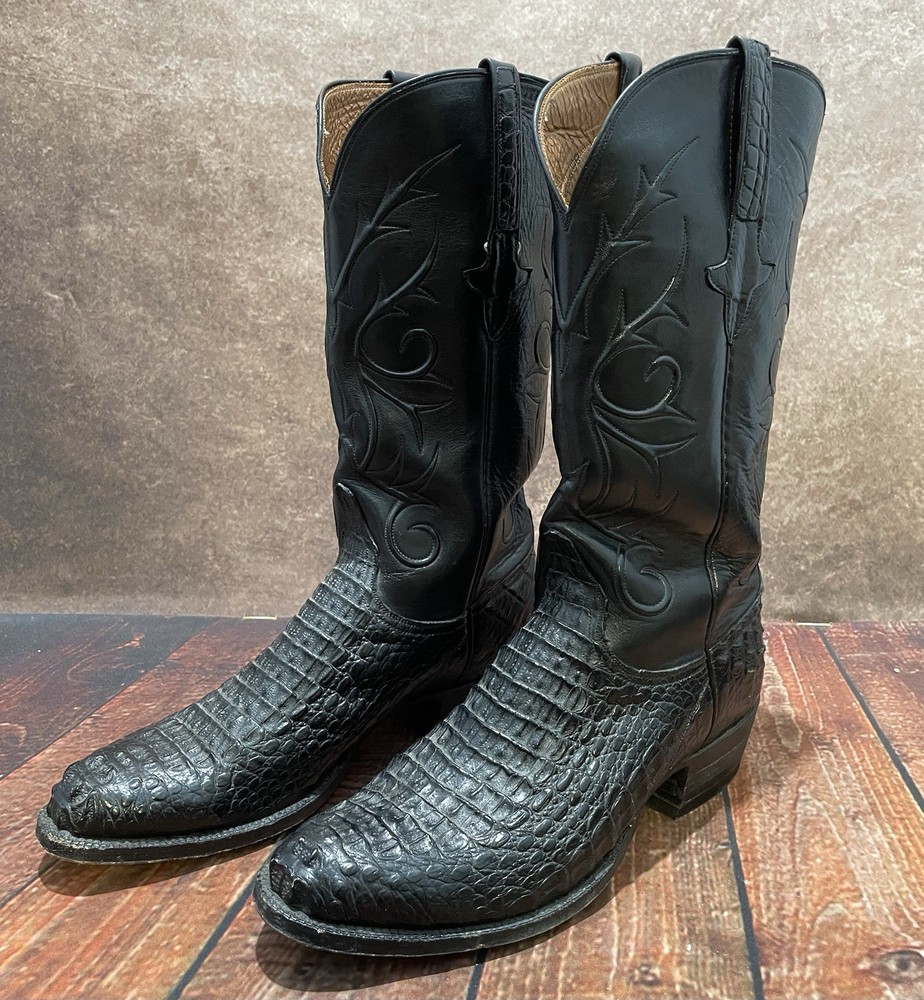 Lucchese Black Caiman Leather Boots for Men Size 9D L650063
