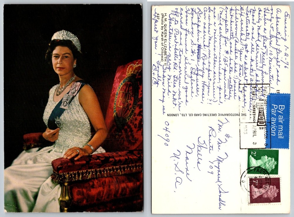 Queen Elizabeth II Royal Portrait Postcard London 1976 Karsh of Ottawa