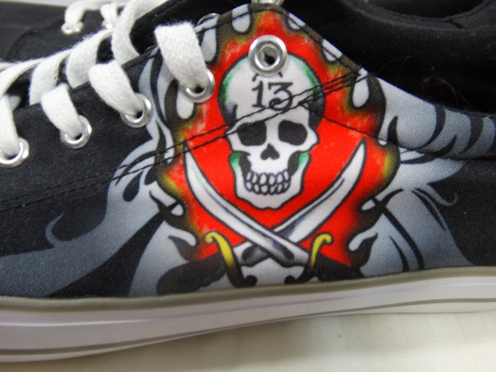 Ed Hardy Low Top Skull Black Canvas Sneakers Love Kills Slowly Men’s Size 11