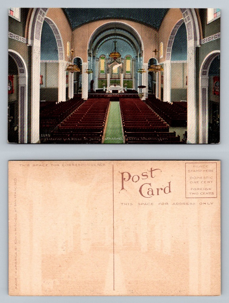Seattle, WA-Washington, St James Cathedral Interior Card Vintage Postcard