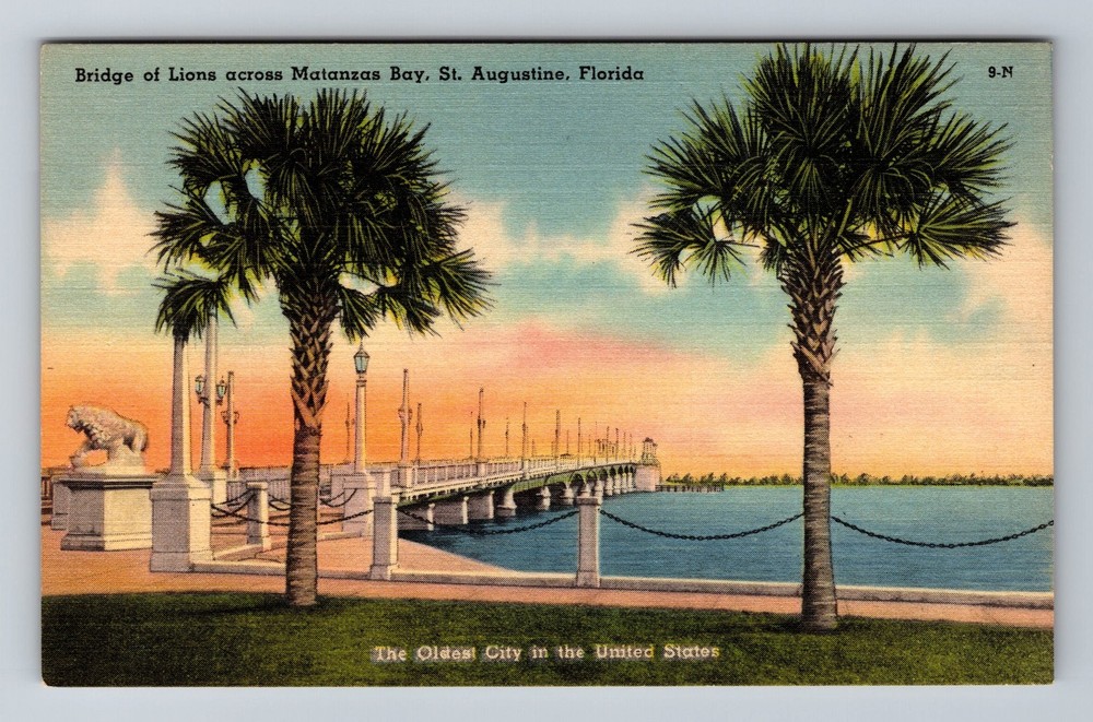 St Augustine FL-Florida Bridge Of Lions Across Matanzas Bay Vintage Postcard
