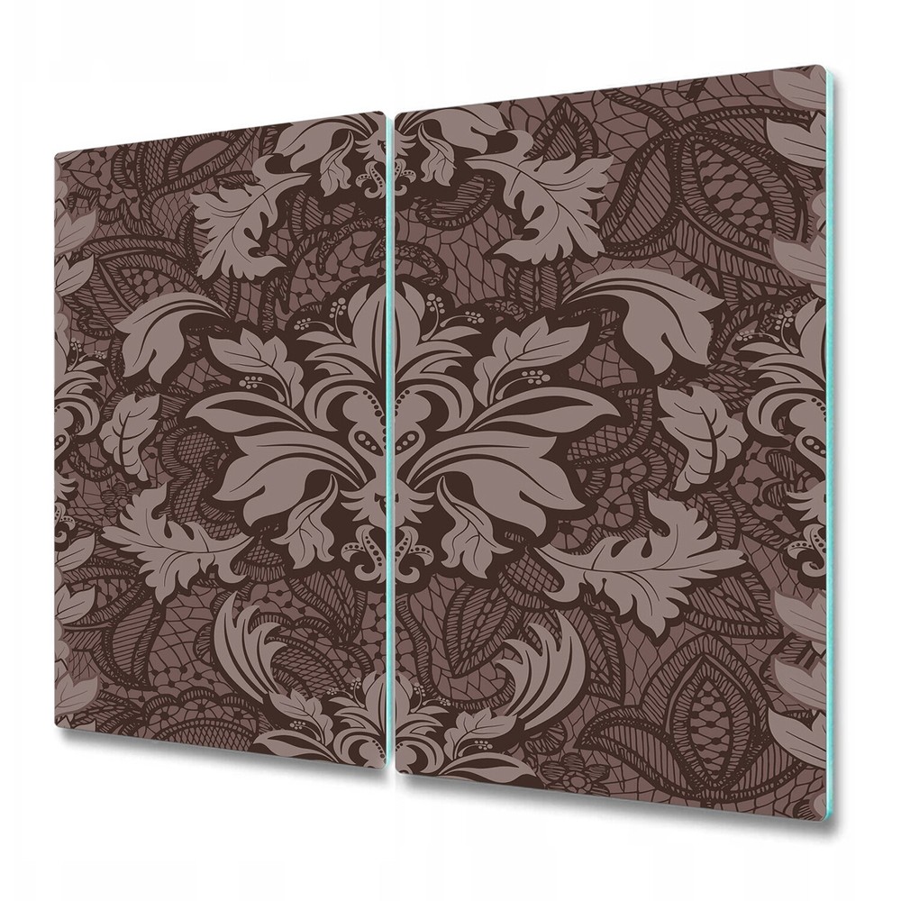 Glass Chopping Board Worktop Saver Damask brown and grey design 2x30x52
