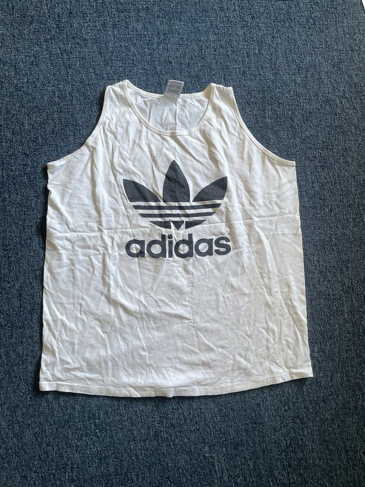 Vintage 80’s Adidas White Trefoil Single Stitch Tank Top Men’s XL Made In USA