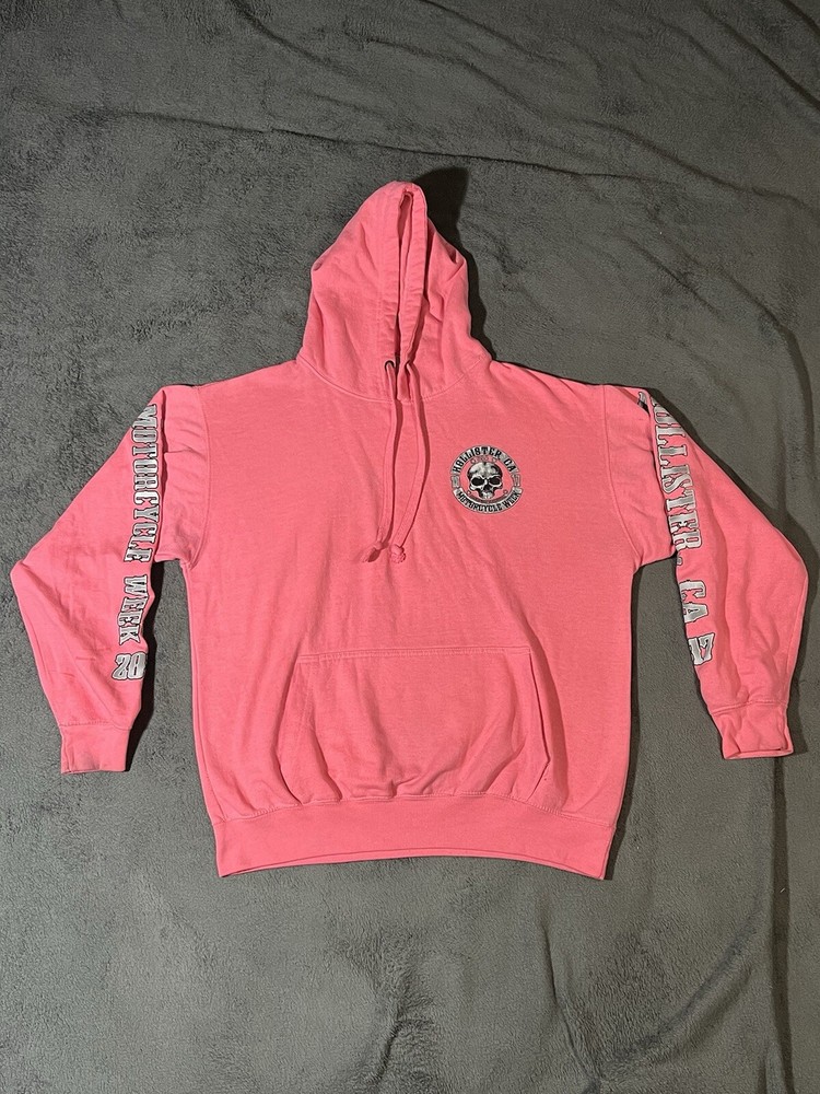 Hollister Motorcycle Week 2017 Hoodie Size M Pink Back Graphic Design