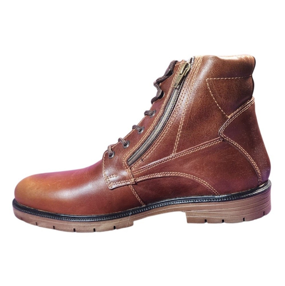 Men’s Leather Ankle Boots Light Honey Brown Zip Lace Up Casual Work Size 10.5 US