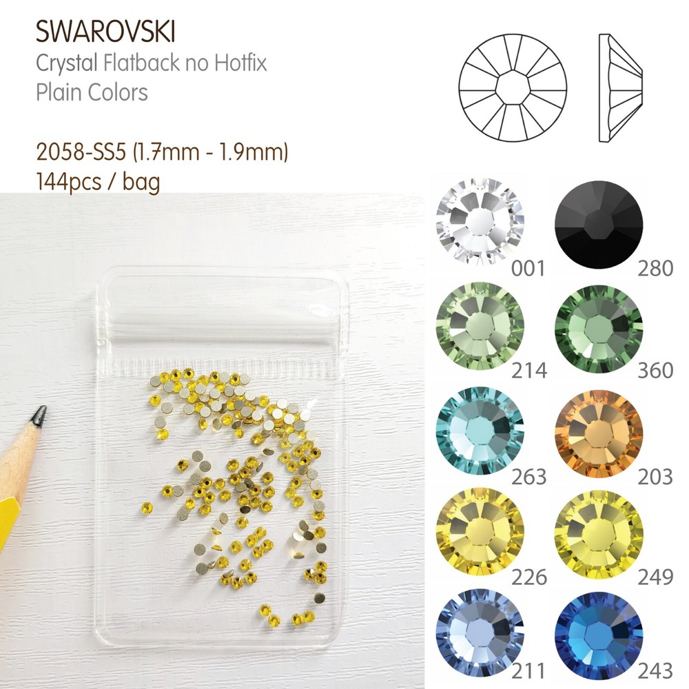 Swarovski 1.7mm 144pcs Flatback Rhinestones for Nail Art 2058-SS5-Clr