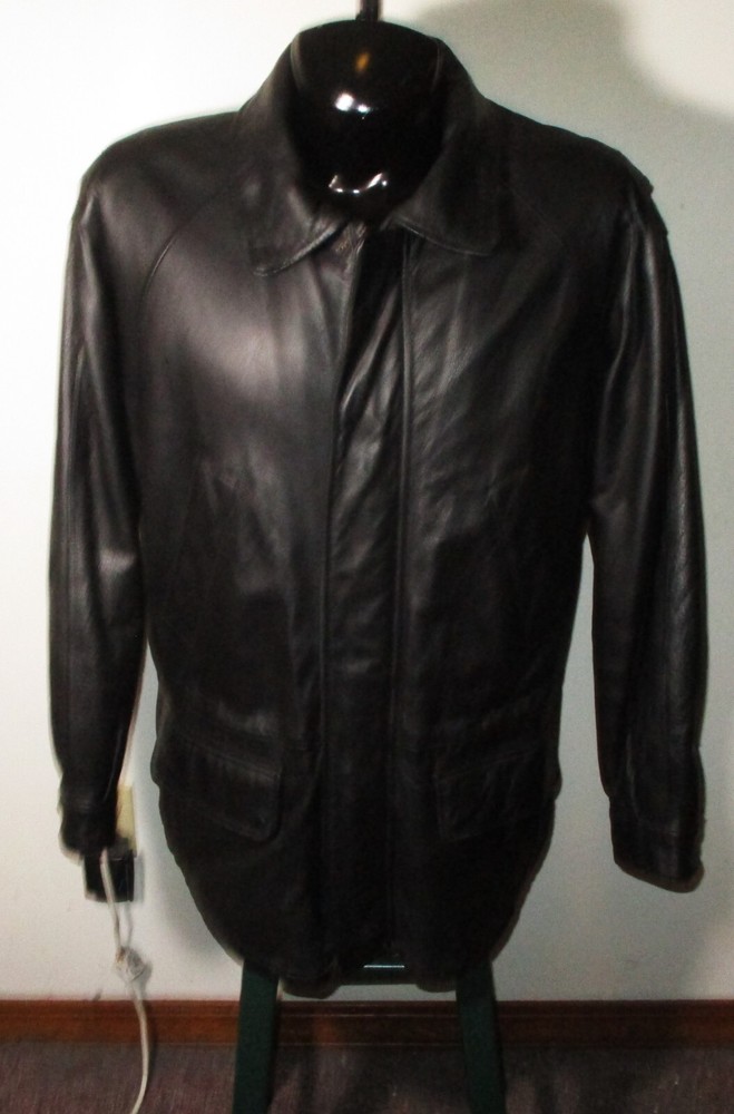 Leather LONDON FOG Black Full Zip 100% Leather Insulated Coat Size L