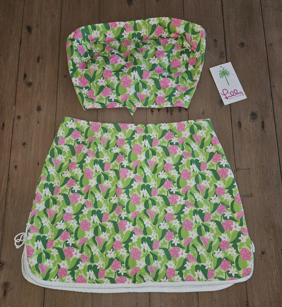 Lilly Pulitzer Rare Vintage White Label 2 Piece CROP TOP Skort SET Flane Vine