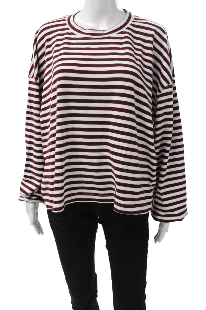 Daily Drills Womens Striped Crew Neck Long Sleeve Basic Cotton T-Shirt Size MFree Shipping in US $100+ Orders | $6.95 Orders Below