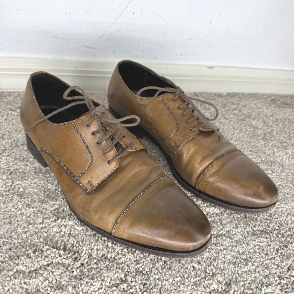 Suitsupply Mens Brown Leather Cap Toe Derby Shoes Made in Italy Size 43 Oxford