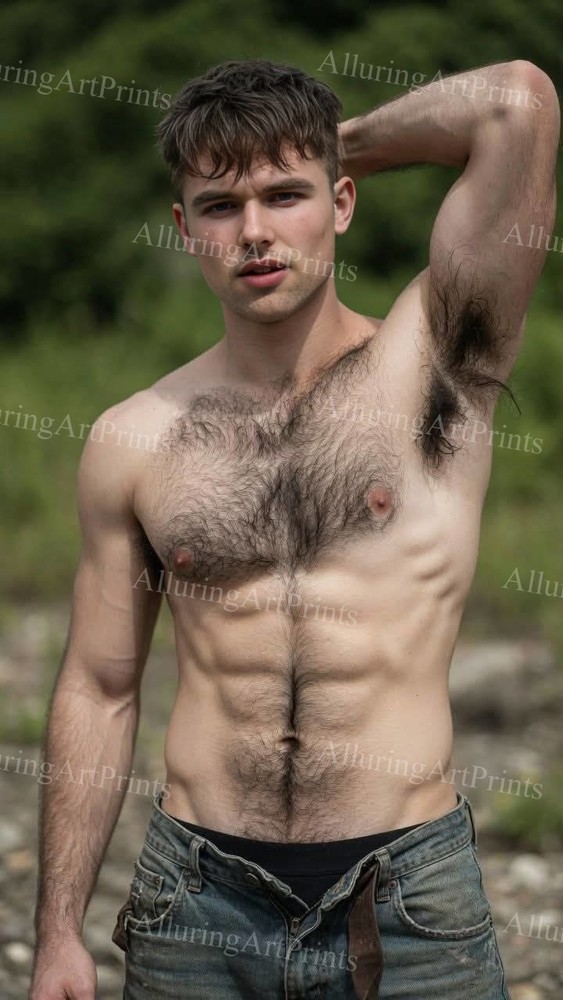 Male Model Photo Print Muscular Handsome Hairy Shirtless Hunk-G197