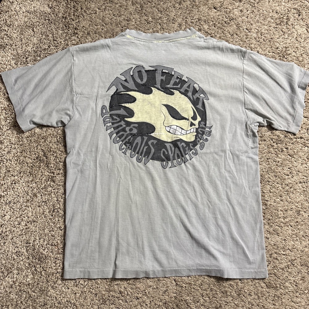 Vintage No Fear Shirt Size XL Faded 90s Dangerous Sports Gear Tee Flaming Head