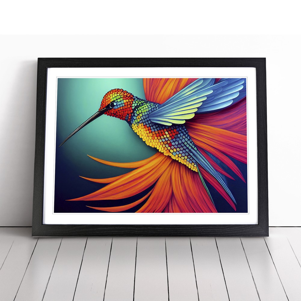Exotic Hummingbird Abstract Wall Art Print Framed Canvas Picture Poster Decor