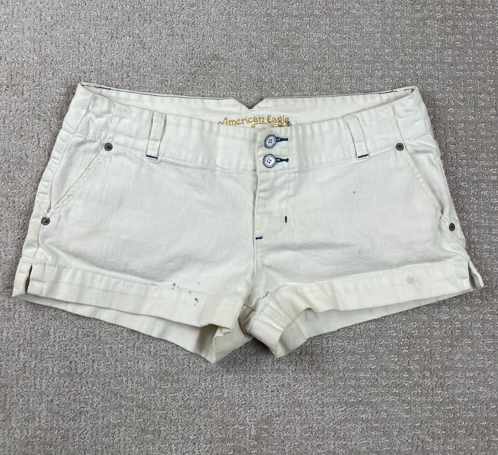Vintage American Eagle Shorts Womens Size 10 Buckle Back Western White Denim