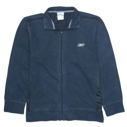Reebok Mens Jacket Navy Blue Fleece Full Zip Stand Collar Track Top Pockets XL